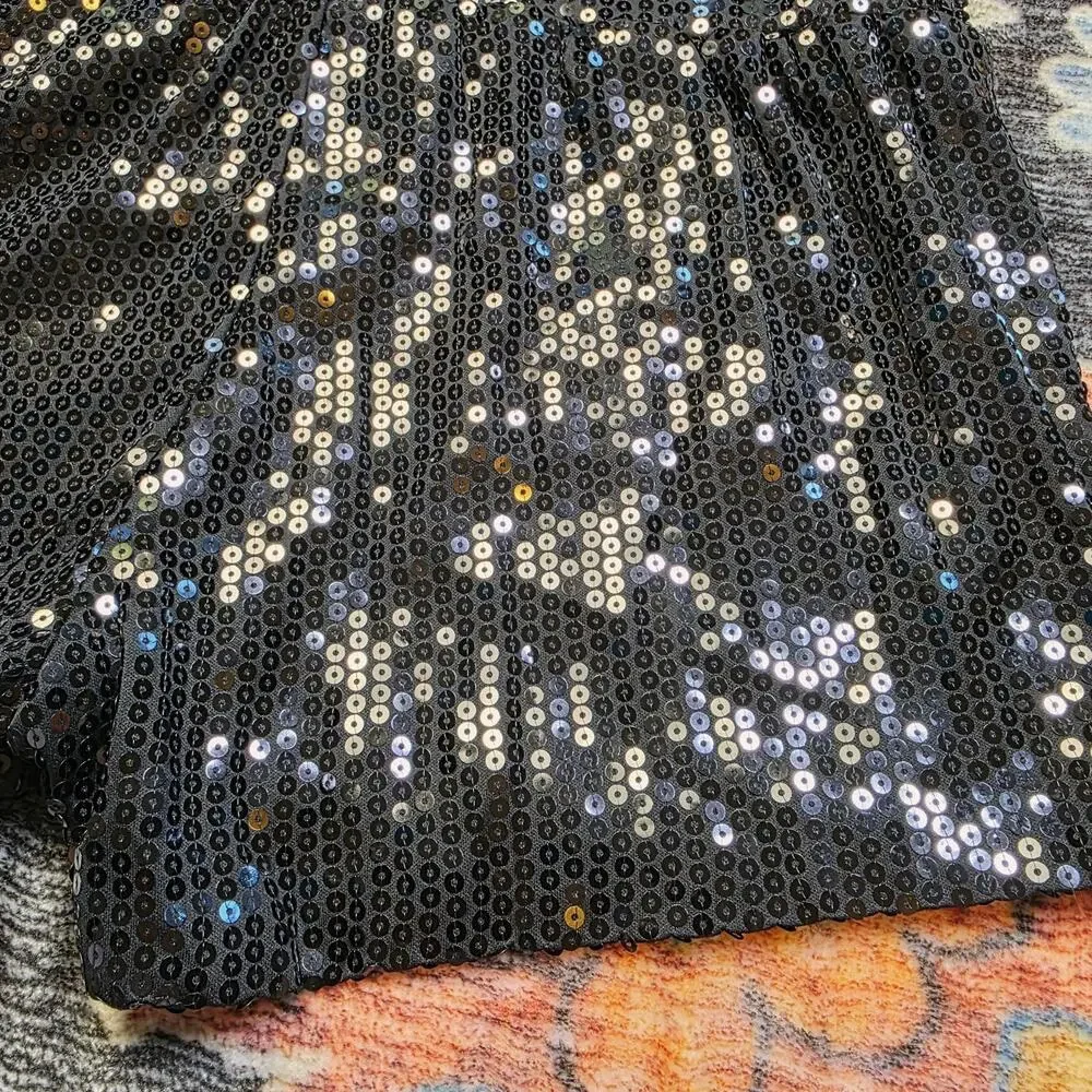 New Spirit Halloween Black Sequin Shorts XL High Rise Sparkle Party Glam Costume